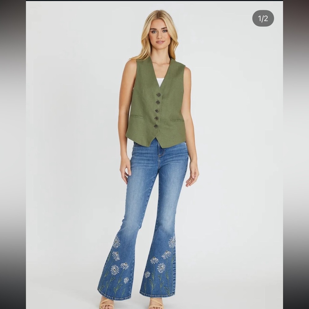 DRIFTWOOD  Embroidered Daisy Farrah Flare Jeans